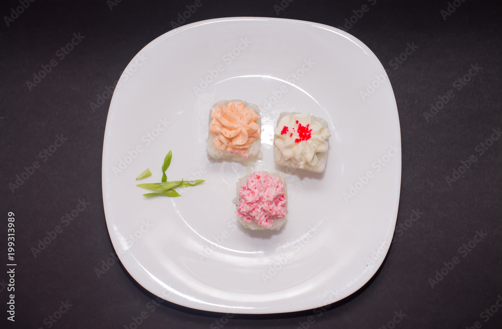 Set of sushi rolls. Asian food. Japanese restaurant. Dietary and healthy food Set of sushi rolls. Asian food. Japanese restaurant. Dietary and healthy food