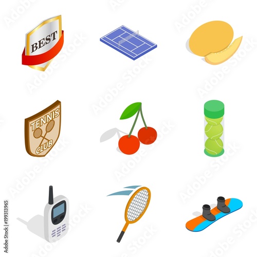 First prize icons set, isometric style