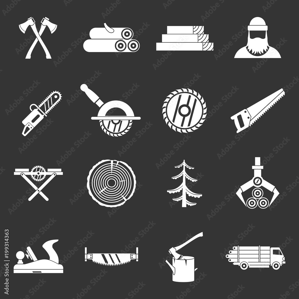 Timber industry icons set grey vector
