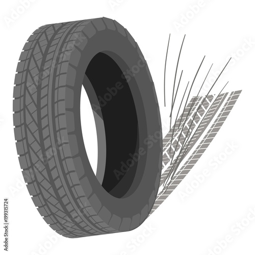 Spinning tyre icon, isometric style
