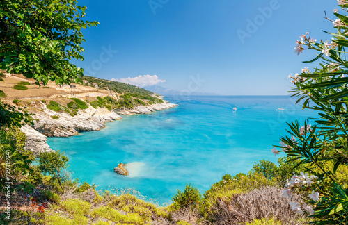 Beautiful sunny view on one of the Zakynthos beaches, Greece
