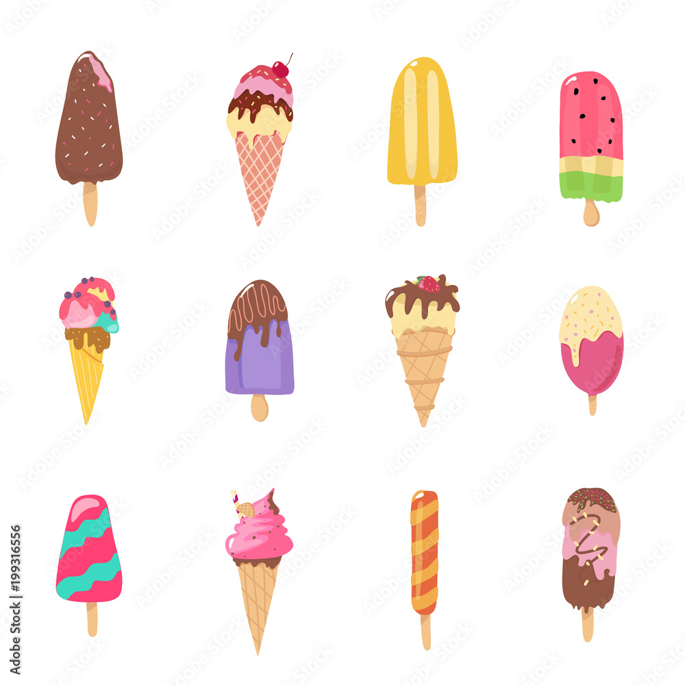 Cute ice cream illustrtions set. Eps10 vector.