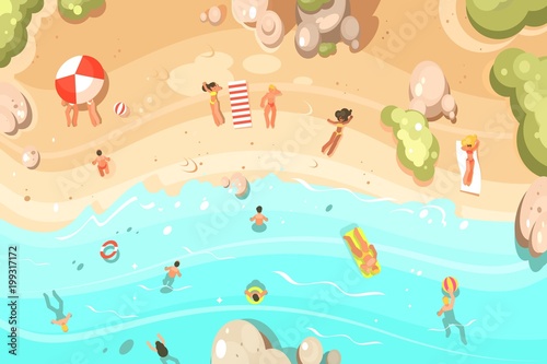 Summer sandy beach with vacationers