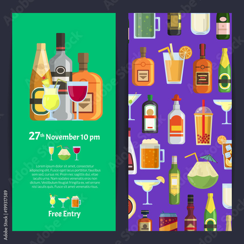 Vector vertical invitation template party with alcoholic drinks photo