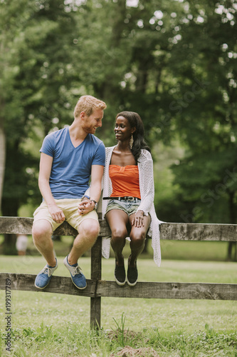 Multiracial couple in the park