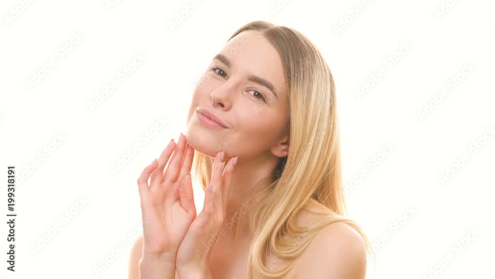 The pretty girl flirting on the white background The pretty girl flirting on the white background