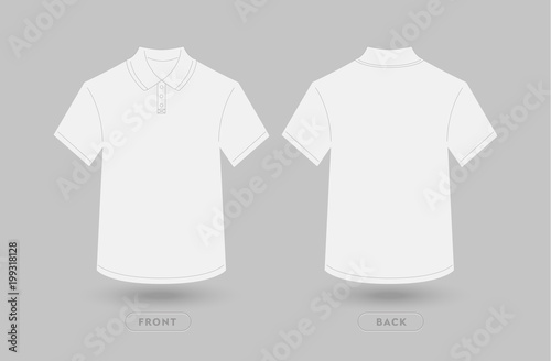 White Polo T Shirt Mockup Vector Illustration, Two sides of a Blank Polo T-shirt design template. Isolated on a gray background.