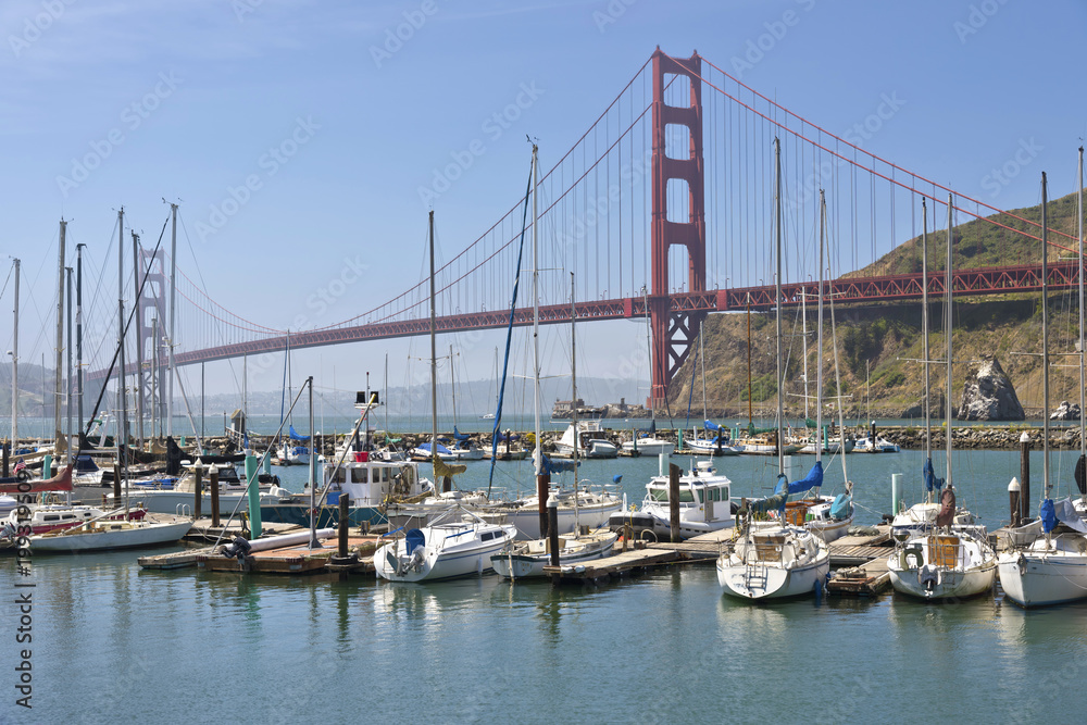 Golden Gate bridge and marina California.