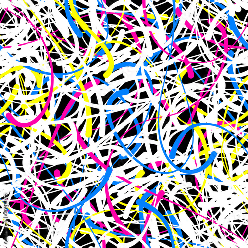 Abstract doodle blob lines. calligraphic curves vector seamless pattern, vivid color splash design