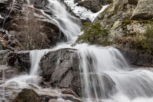 Waterfall from snow melt in the mountains of Madrid  Spain