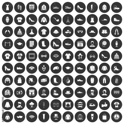 100 fashion icons set black circle