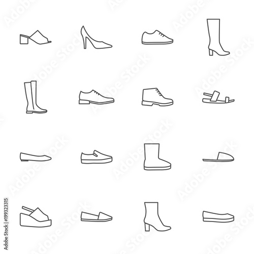 Shoes vector icons set outline style