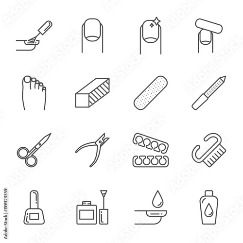 Manicure set of vector icons, nails care, outline style