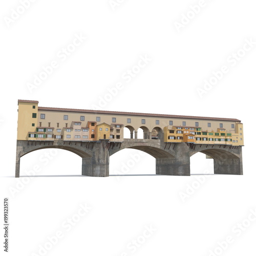 Ponte Vecchio Bridge Florence on white. 3D illustration © 2dmolier