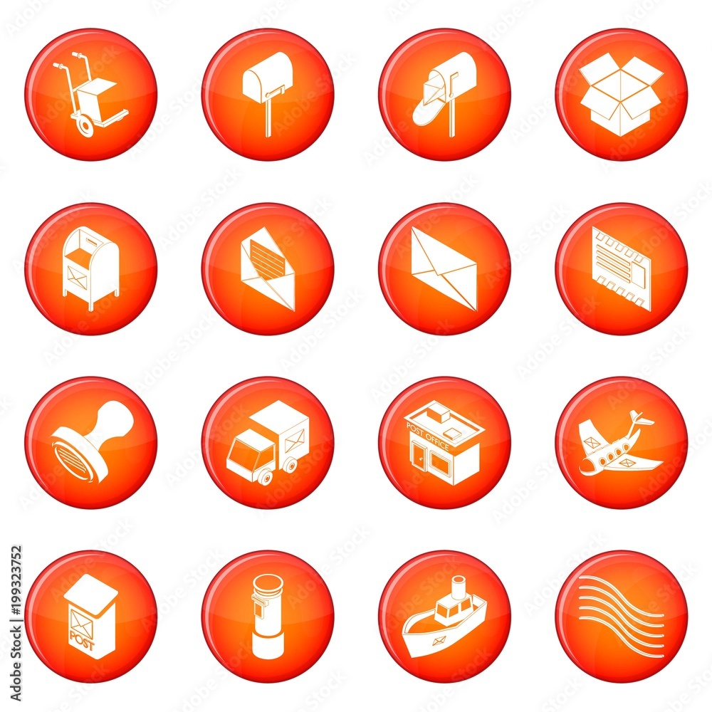 Poste service icons set red vector Poste service icons set red vector