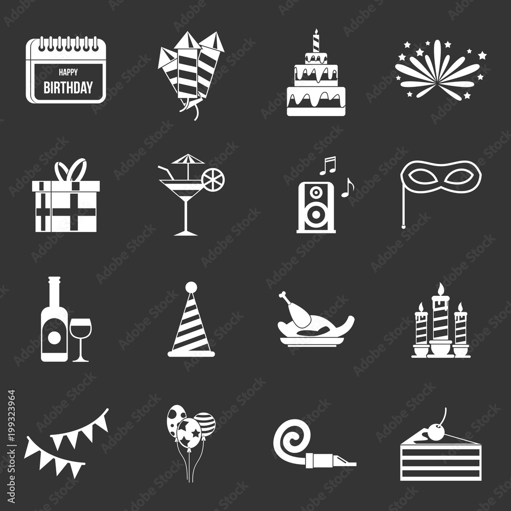 Obraz premium Happy Birthday icons set grey vector