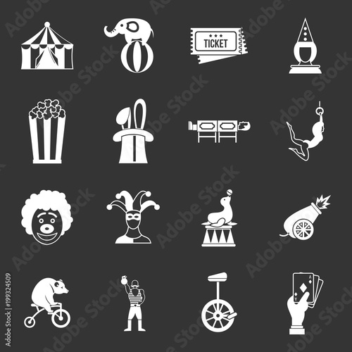 Circus entertainment icons set grey vector
