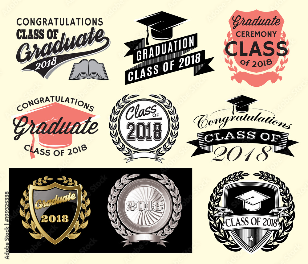 Obraz premium Graduation sector set Class of 2018 Congrats grad Congratulations Graduate