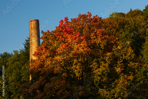 factory chimney, autumn ekology, green way photo