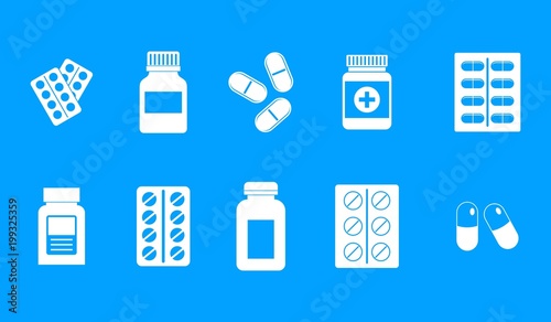 Pills icon blue set vector