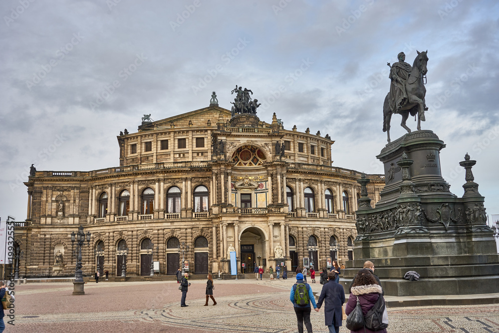 Obraz premium Semperoper with Statue of King John in Dresden, Saxony in Germany