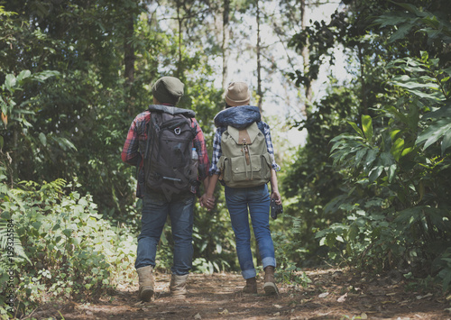 young hand holding retro photo camera outdoor hipster Lifestyle and backpack travel © Photo Market