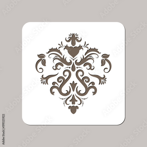 Template to paint patterns with damask shapes in white and brown