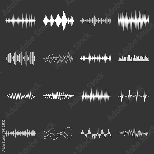 Sound wave icons set grey vector