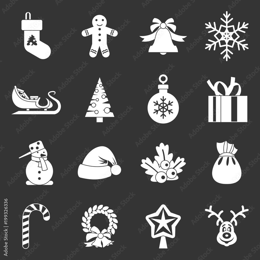 Christmas icons set grey vector