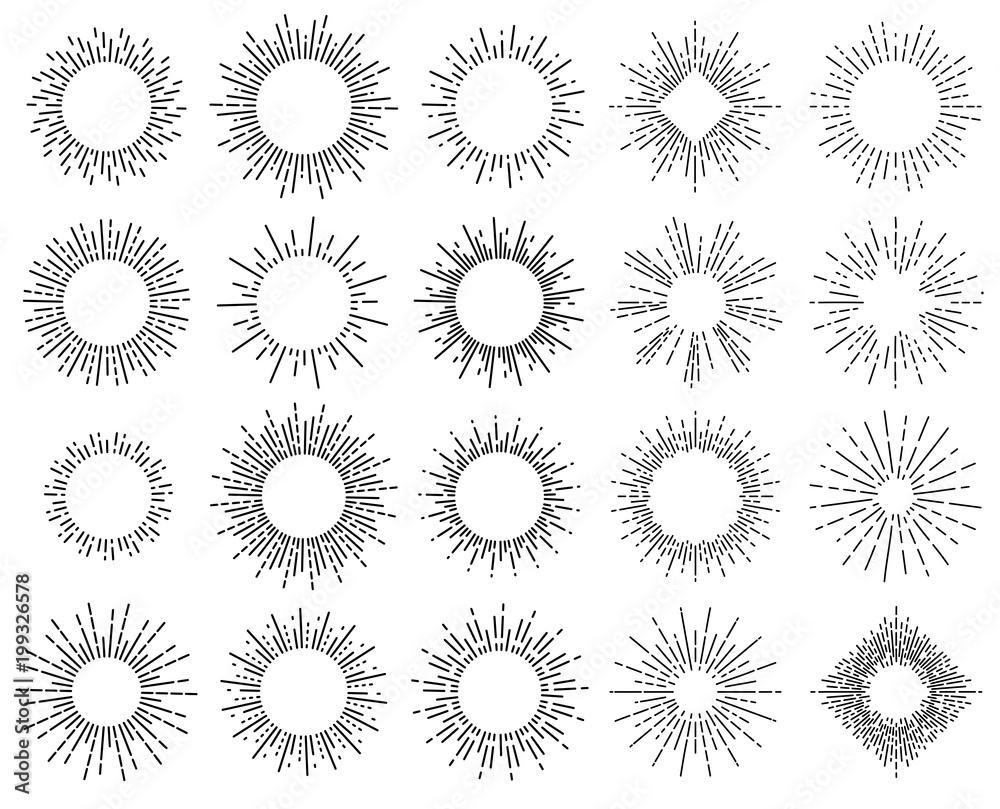 Sun beams or sunbeams in circle or round shape