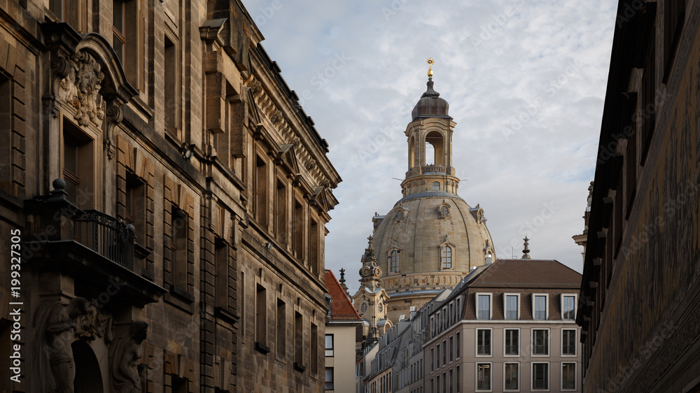 Dresden Street View with Church of Our Lady and Historical Buildings