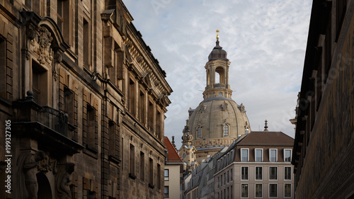 Dresden Street View with Church of Our Lady and Historical Buildings