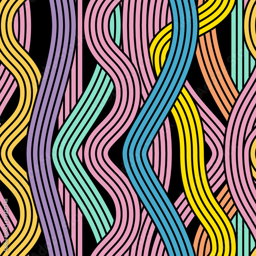 Seamless abstract noodle wavy pattern. Endless vector illustration. pop art style design