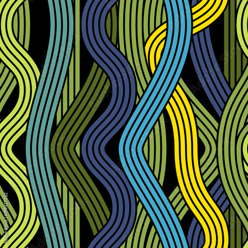 Seamless abstract noodle wavy pattern. Endless vector illustration.