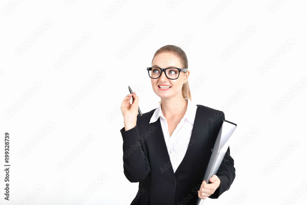 Business Concept. Beautiful businesswoman poses confidently. Young businesswoman pointing on copy space. Beautiful young businesswoman is presenting a job. Business Concept. Beautiful businesswoman poses confidently. Young businesswoman pointing on copy space. Beautiful young businesswoman is presenting a job.
