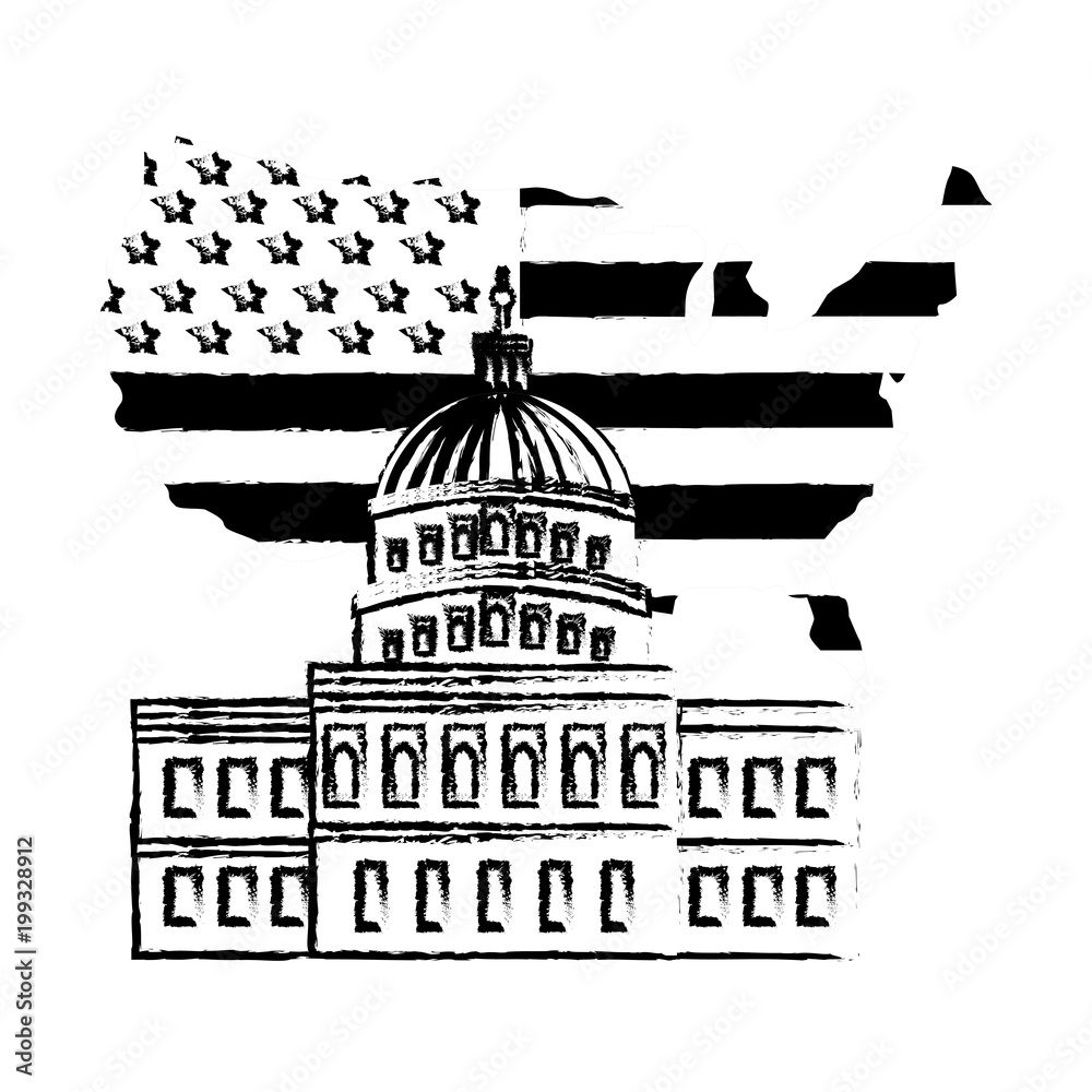 united states capitol building in washington flag on map vector illustration sketch united states capitol building in washington flag on map vector illustration sketch