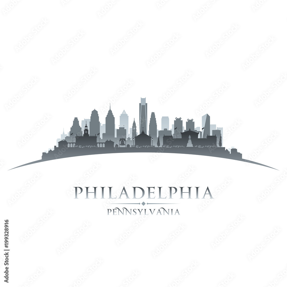Naklejka premium Philadelphia Pennsylvania city silhouette white background