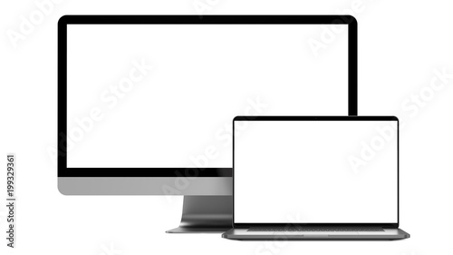 Laptop and tv display, isolated on a white background.