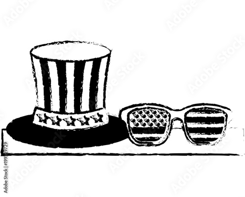 gentleman hat and sunglasses with american flag vector illustration sketch