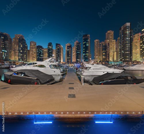 Dubai Marina Yacht Club in a magical blue Sunset