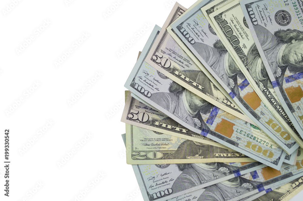 one hundred and fifty dollars banknotes isolated on white background one hundred and fifty dollars banknotes isolated on white background