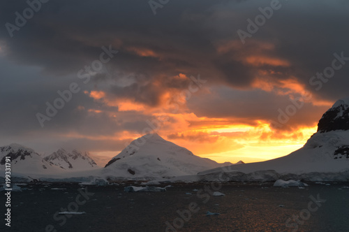 Beautiful sunset at the antarctica 
