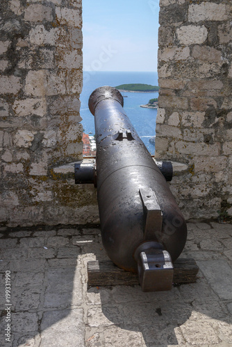 Cannon pointing out to sea, Hvar, Croatia.