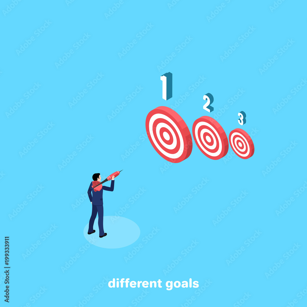 a man in a business suit is aiming with a dart at the target, an isometric image a man in a business suit is aiming with a dart at the target, an isometric image