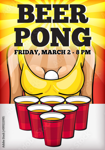 Beer pong party vector poster.