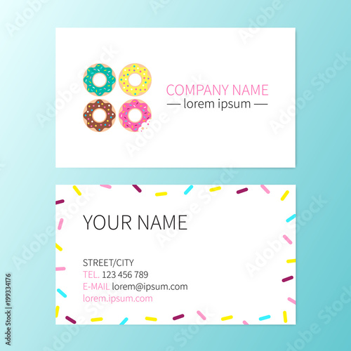 Vector sweet business card donut cafe, shop or bakery.