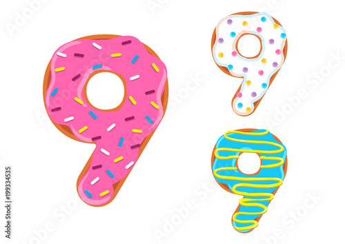 Sweet donut font. Number 9
