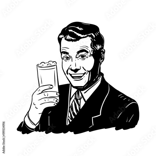 Retro man with a glass of beer in hand.