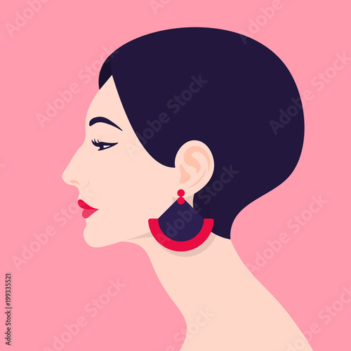 The head of a woman in profile. Portrait. Elegant avatar. Vector Flat Illustration