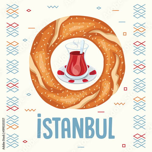 Vector Illustration Of Turkish Bagel Amd Tea